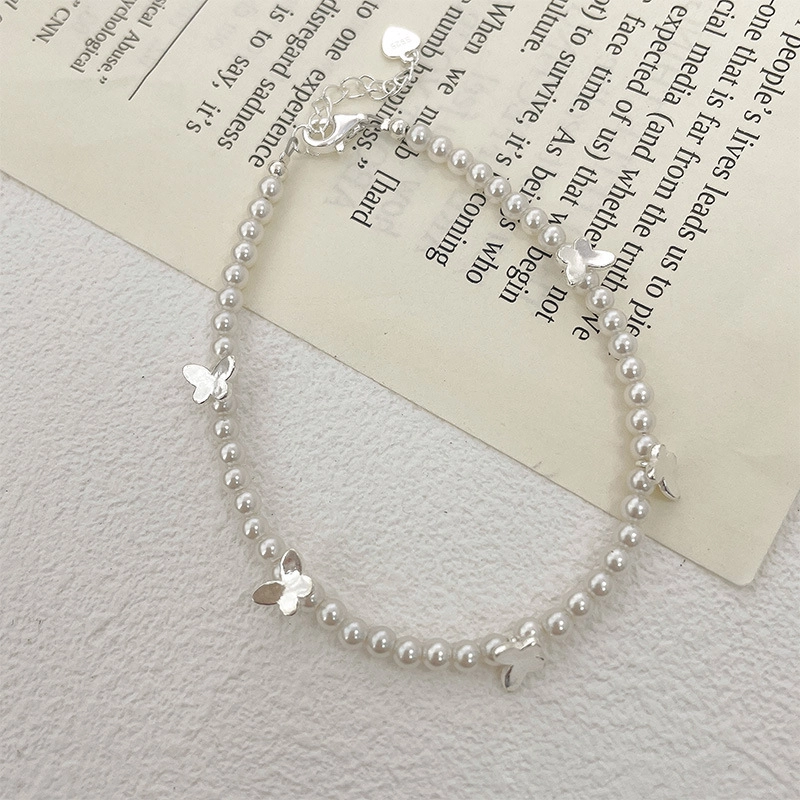 【S925银 赠含金贴纸】 色菲尔 韩式蝴蝶珍珠 轻奢复古小众设计精致气质优雅氛围感温柔日常约会通勤百搭可调节#好运 银 手链 女款