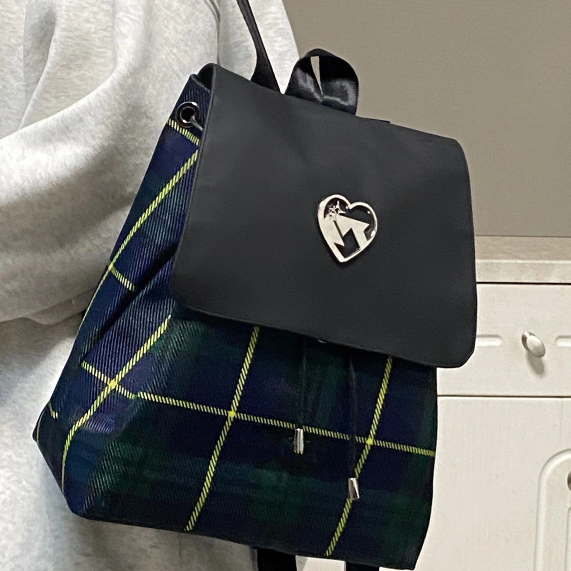 爱尔绅特 美高辣妹格纹甜酷百搭 帆布 双肩包 常规 女款 粉格/绿格