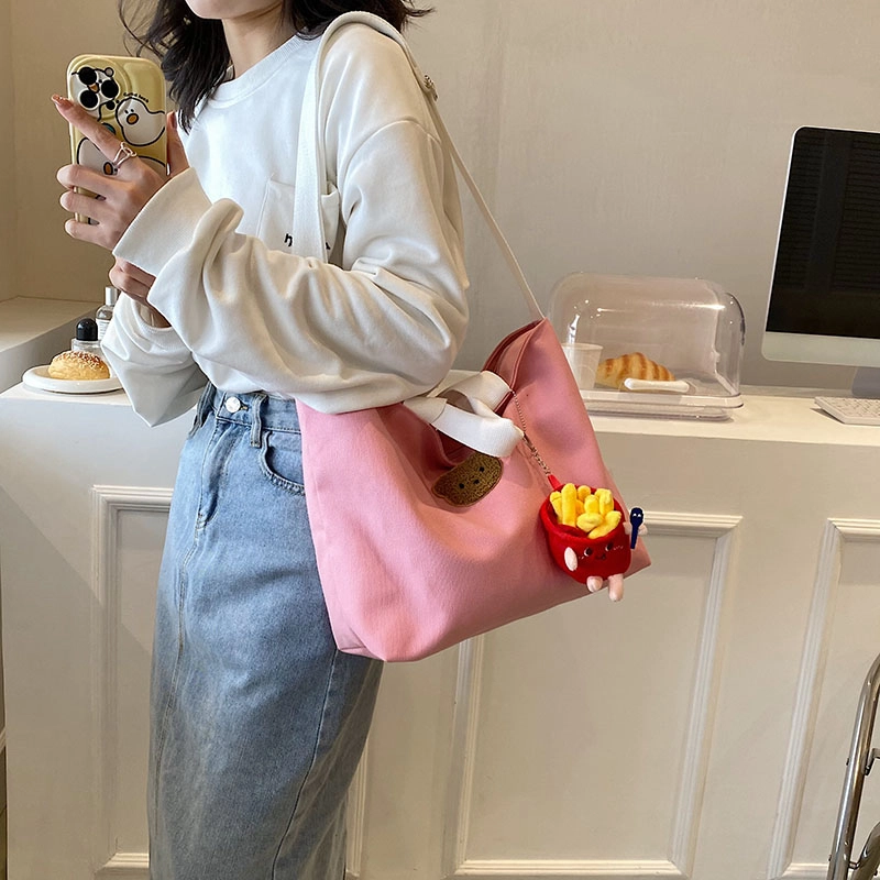 爱尔绅特 可爱手提袋卡通简约撞色 帆布 手提斜挎单肩包 女款 白色/黑色/粉红色/棕色