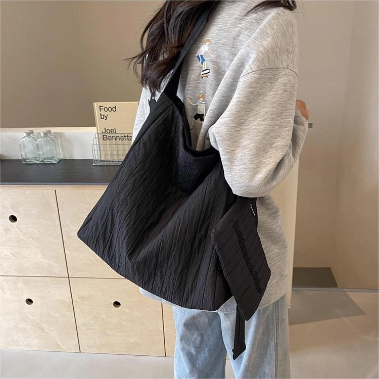 爱尔绅特 韩系小众休闲简约纯色皱褶时尚百搭 布 单肩包 常规 女款 粉红色/白色/黑色
