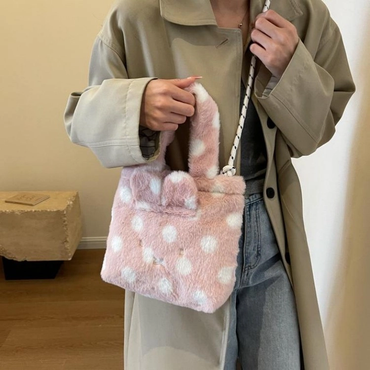 爱尔绅特 时尚波点百搭 毛绒 手提包 女款 白色/浅灰色/粉红色/卡其色