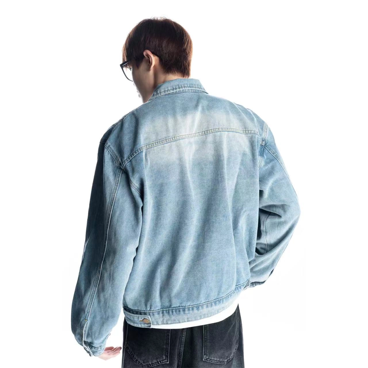 怪兽实验室 美式休闲复古水洗重磅拉链夹克休闲百搭牛仔外套 男女同款