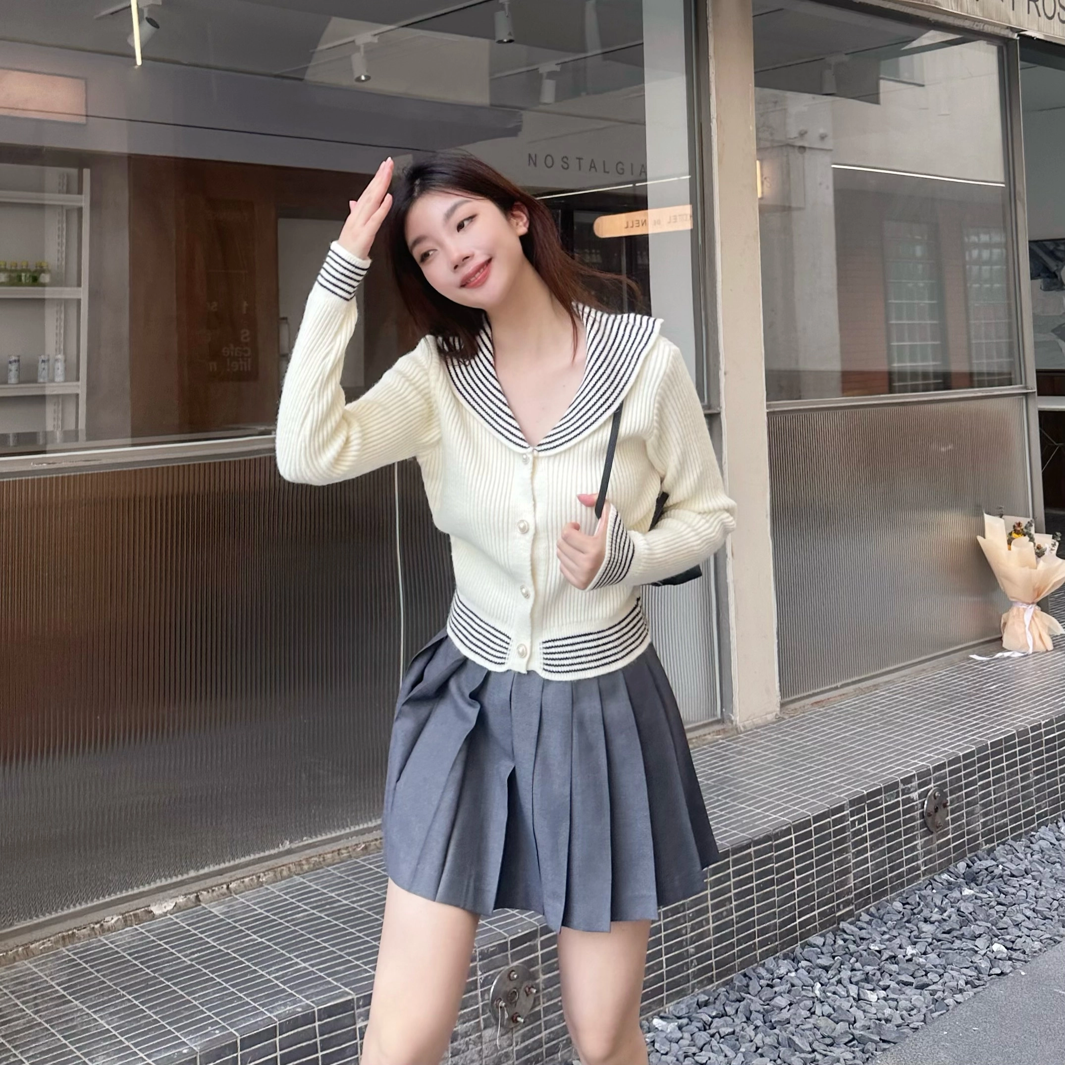 九条喵 细腻柔和舒适海军领短款毛衣针织衫制服 女款