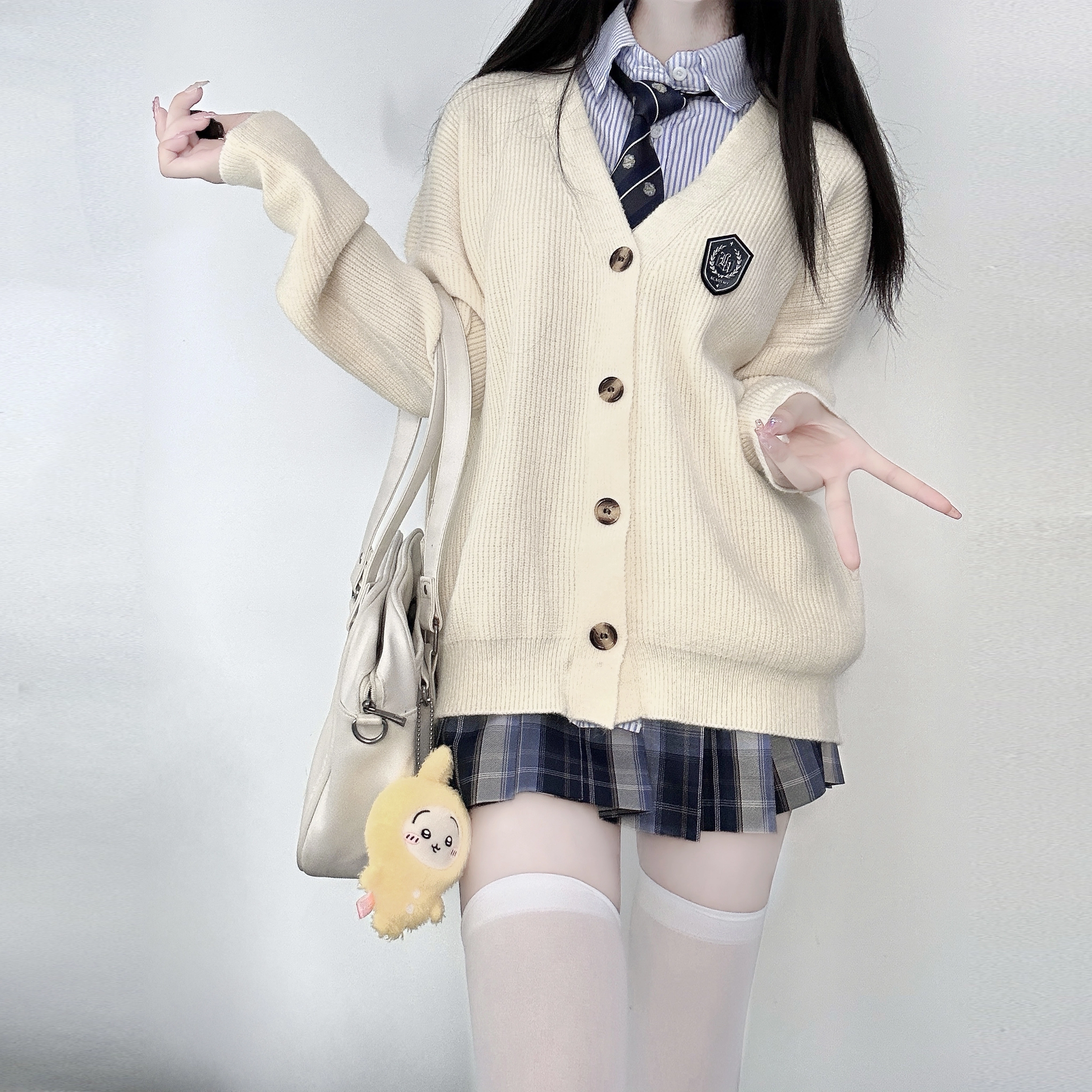 九条喵 假两件通勤宽松休闲毛衣 女款 灰色