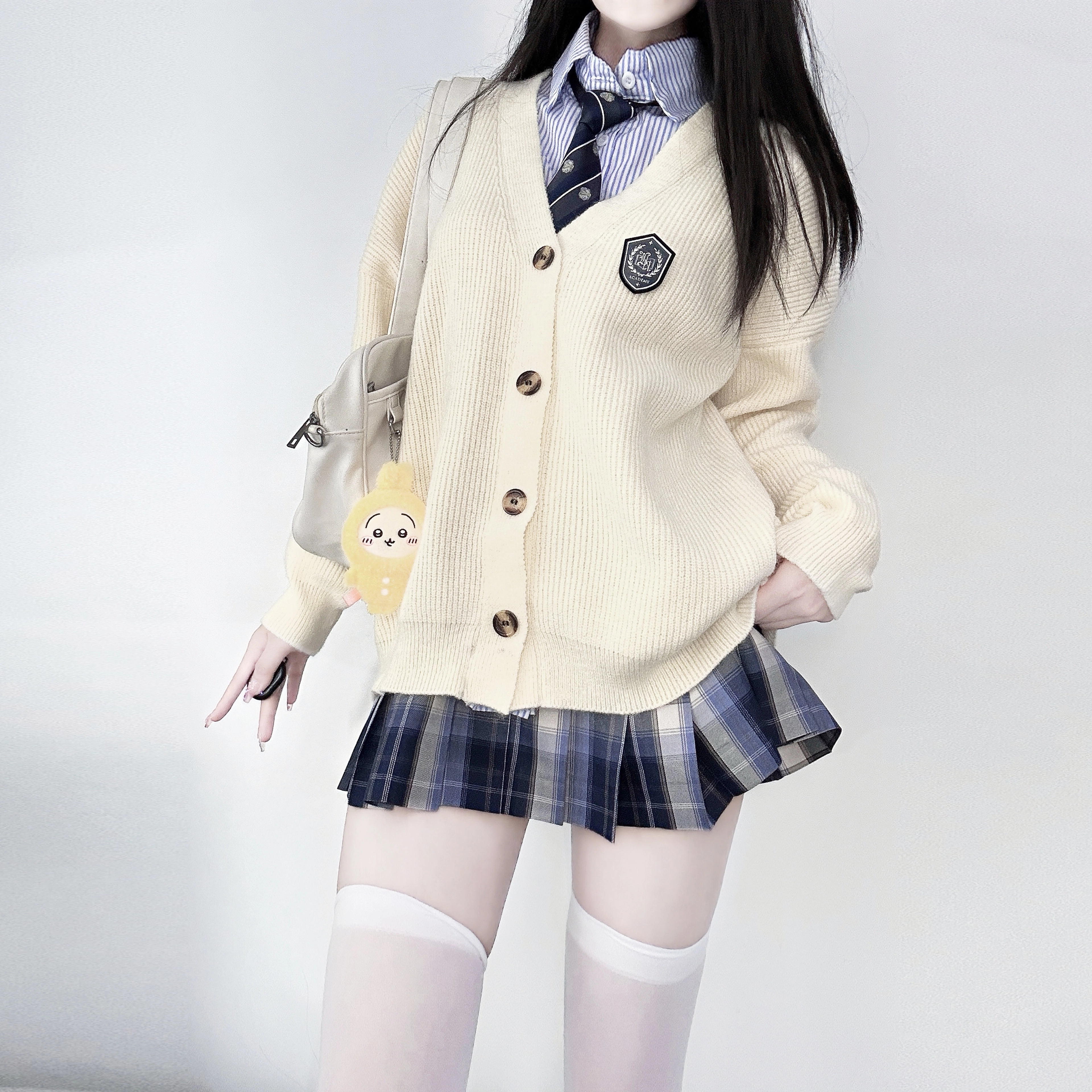 九条喵 假两件通勤宽松休闲毛衣 女款 灰色