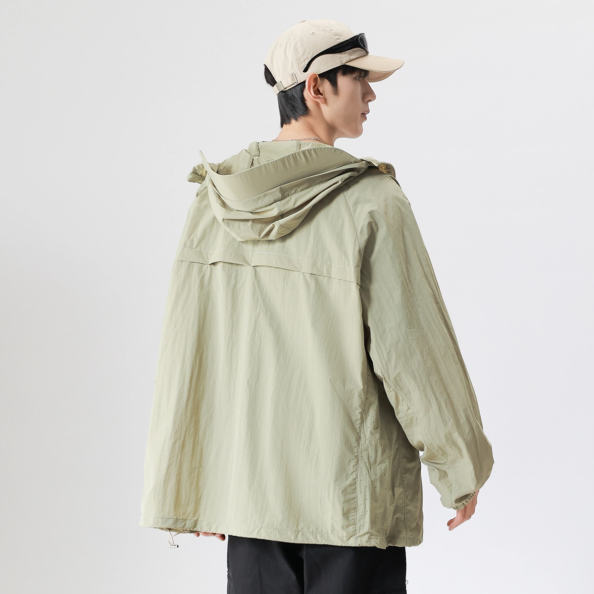 夏季潮牌情侣户外骑行服 日常通勤舒适透气宽松百搭 防紫外线可拆卸帽檐夜光反光条设计防晒服 男女同款