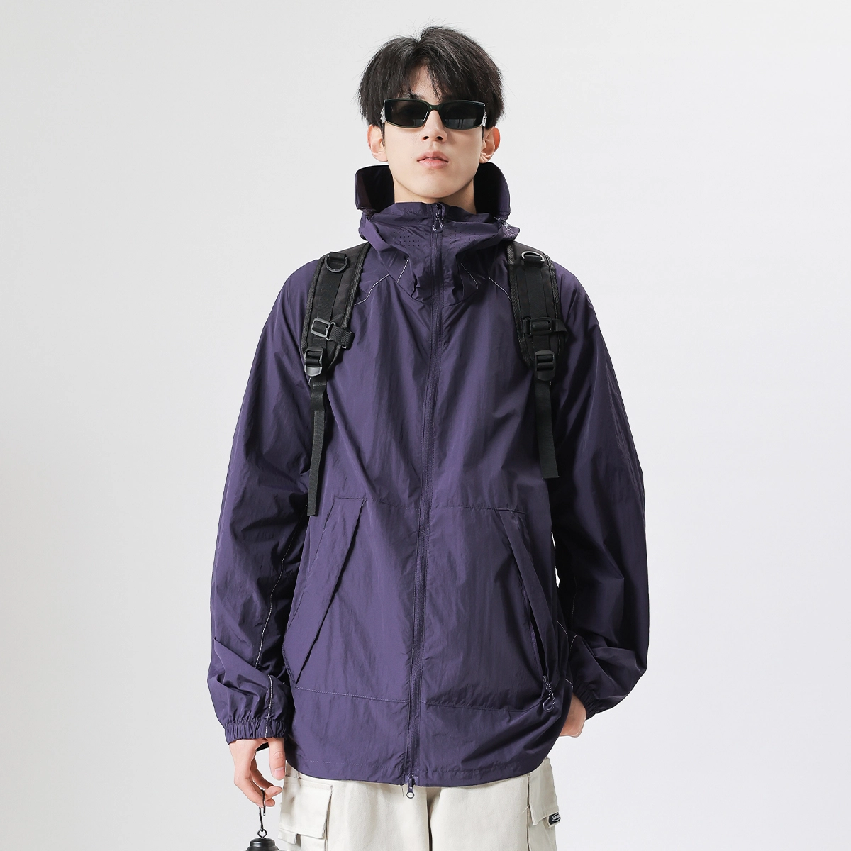 夏季潮牌情侣户外骑行服 日常通勤舒适透气宽松百搭 防紫外线可拆卸帽檐夜光反光条设计防晒服 男女同款