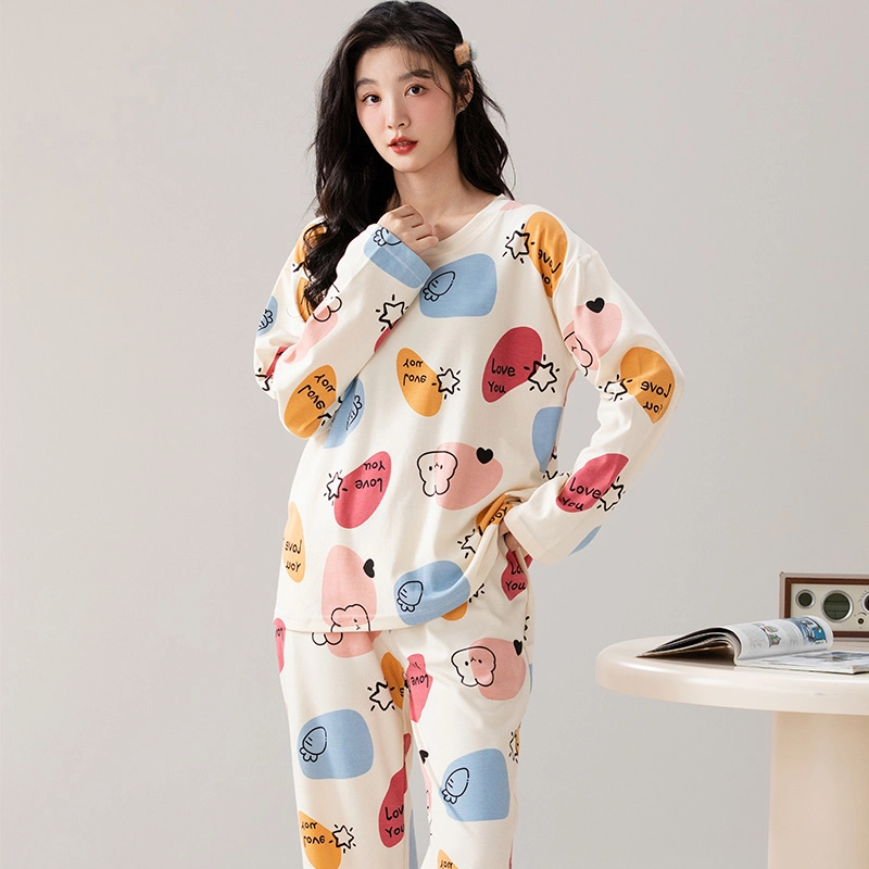 卡绚 简约圆领宽松可外穿长袖睡衣套装 女 图片色