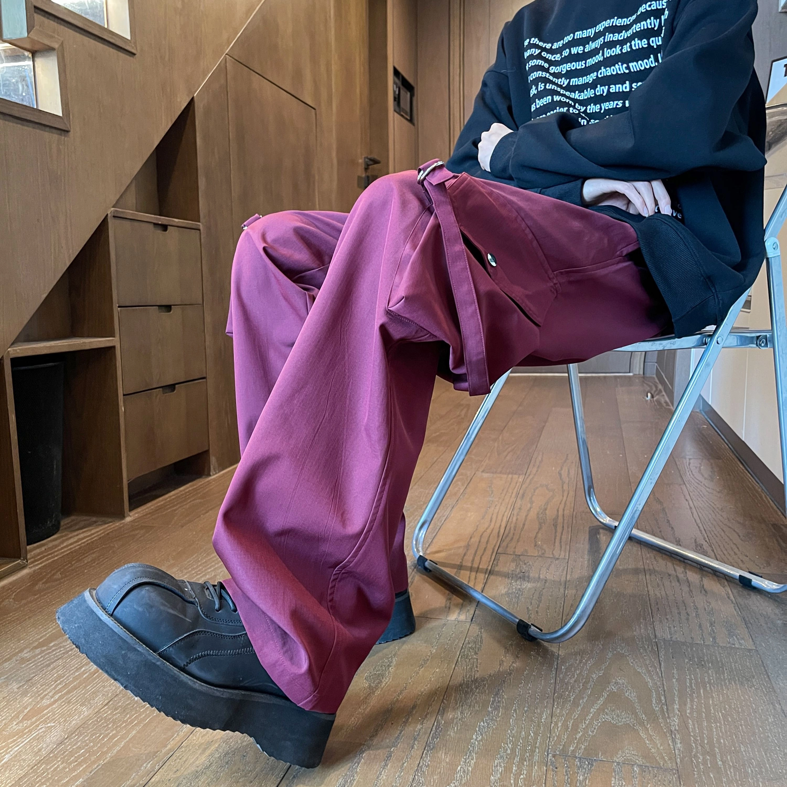 蓝精灵  美式高街潮牌纯色基础款简约显高显瘦帅气舒适城市户外机能风日常通勤情侣潮流百搭宽松直筒阔腿垂感休闲大口袋工装裤 男女同款