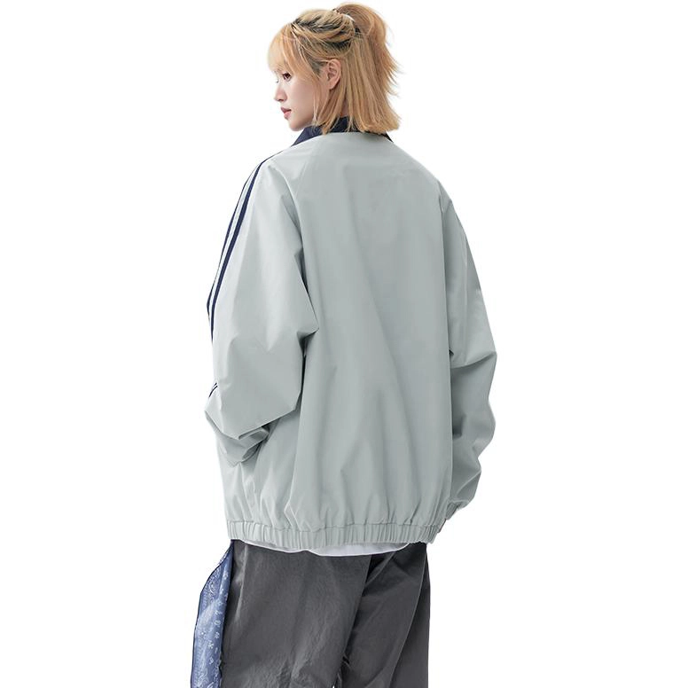 【Cleanfit棒球风】蓝精灵 潮流教练服勋章拼接嘻哈撞色双面穿立领秋冬运动机车风拉链休闲防风防溅水夹克外套 男女同款