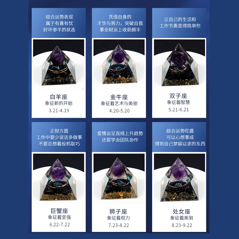 一点潮玩 十二星座 黑曜石水晶石金字塔摆件 玩具