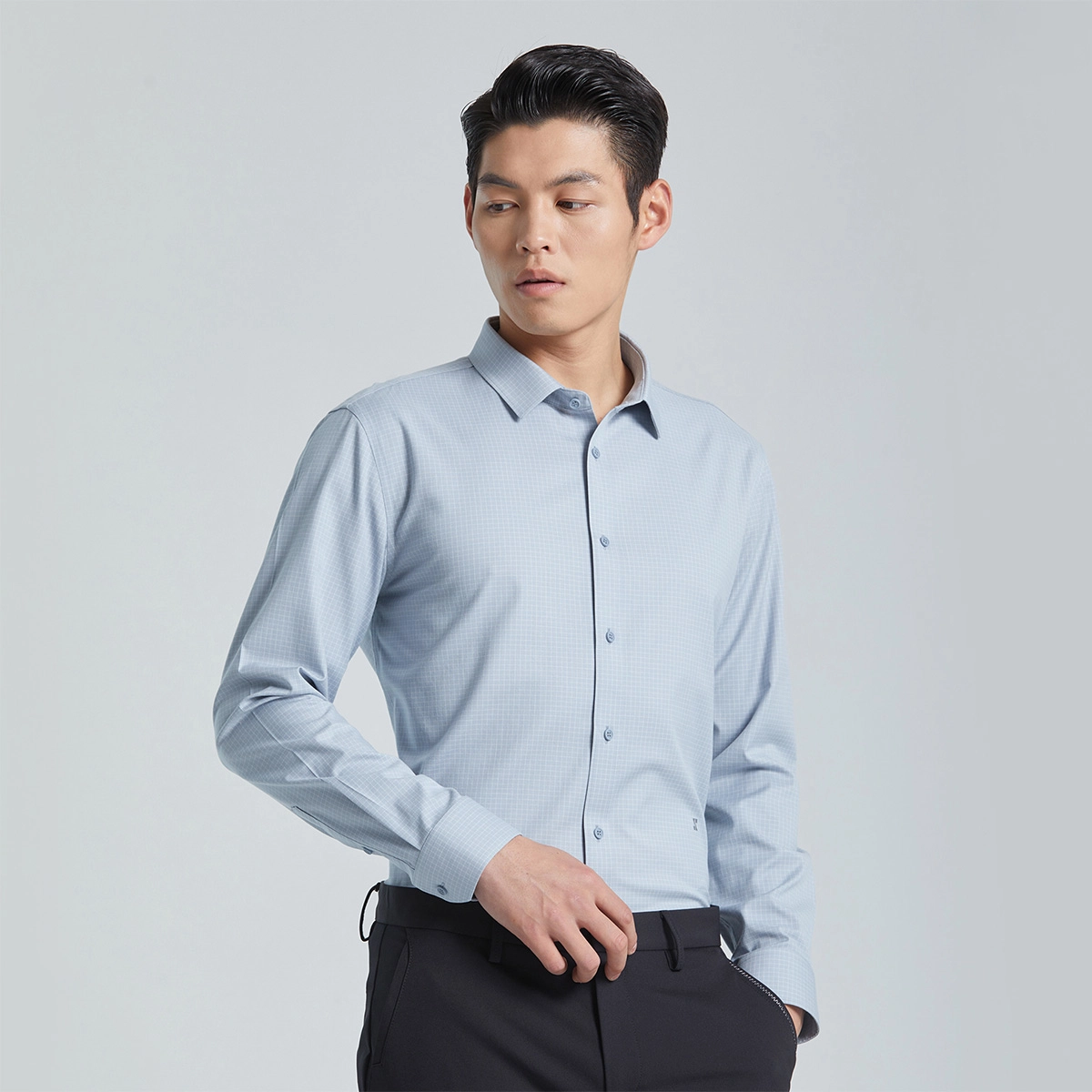 利郎 免烫/抗菌 商务休闲格子方领长袖衬衫 男款
