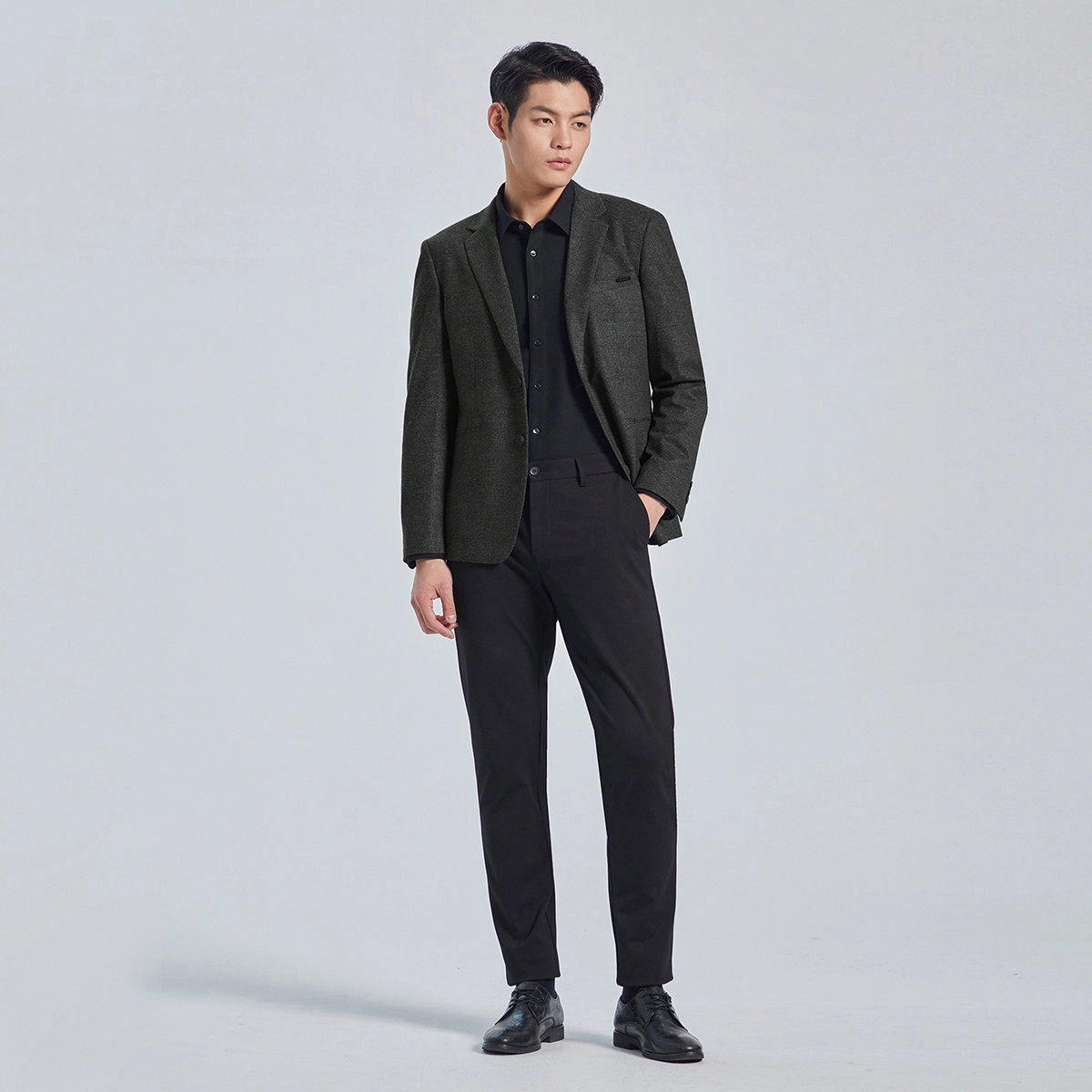 利郎 绵羊毛商务休闲西装领极简风单排扣修身西服 男款 浮岩灰
