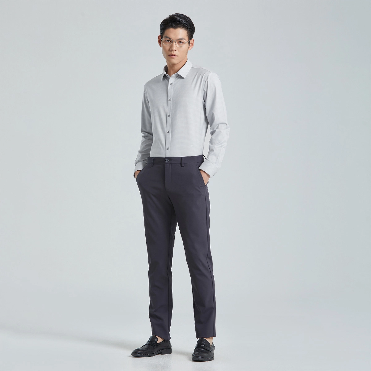 利郎 免烫/抗菌 商务休闲格子方领长袖衬衫 男款