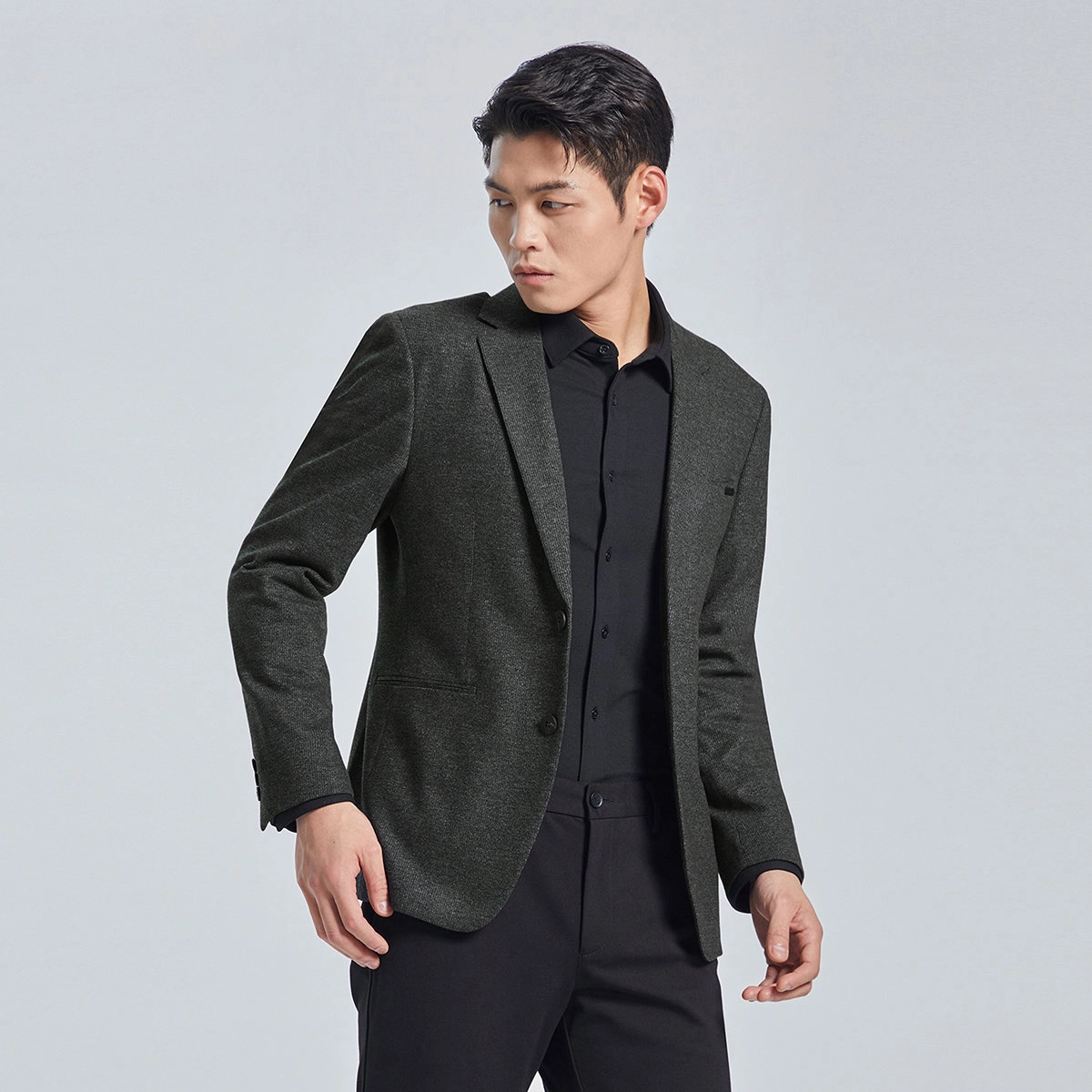 利郎 绵羊毛商务休闲西装领极简风单排扣修身西服 男款 浮岩灰