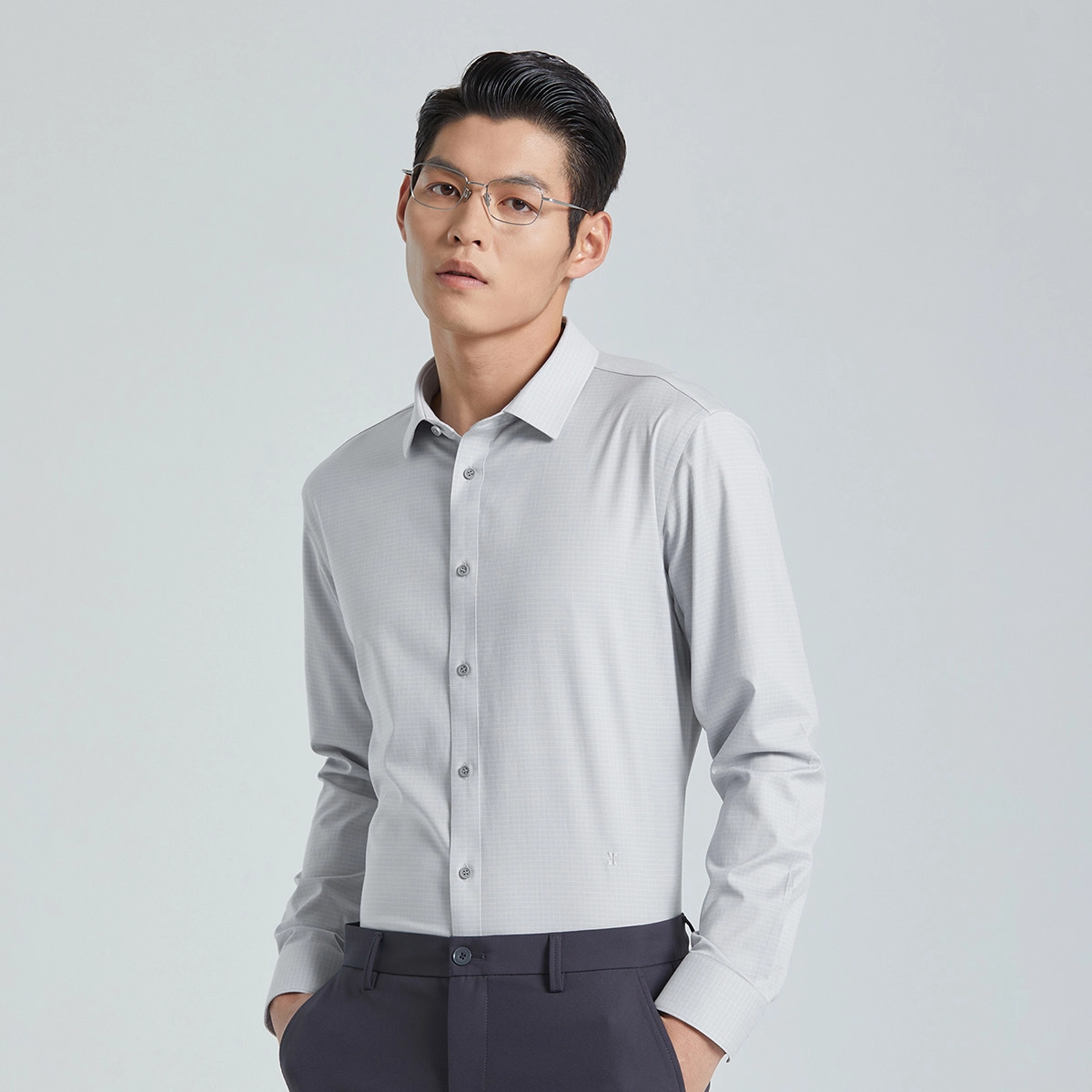 利郎 免烫/抗菌 商务休闲格子方领长袖衬衫 男款
