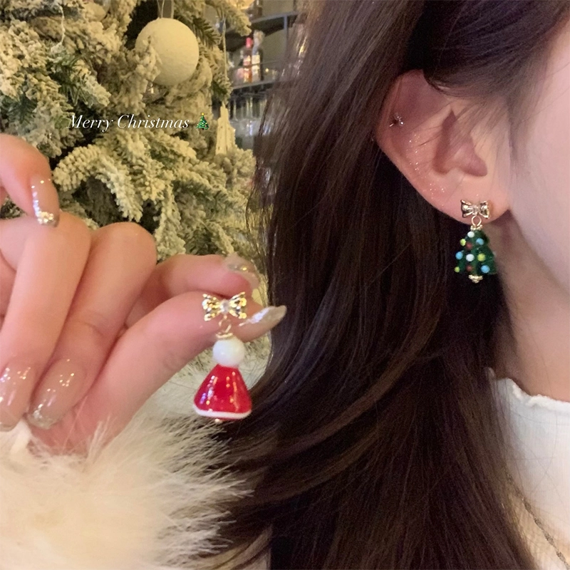 芒果饰品 蝴蝶结圣诞树 合金 耳环 女款