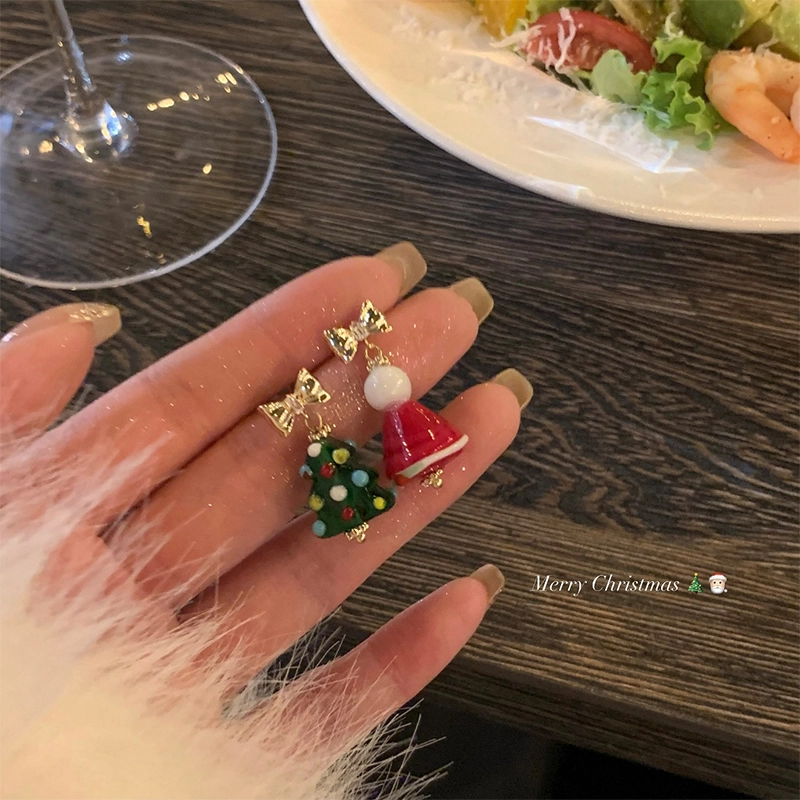芒果饰品 蝴蝶结圣诞树 合金 耳环 女款