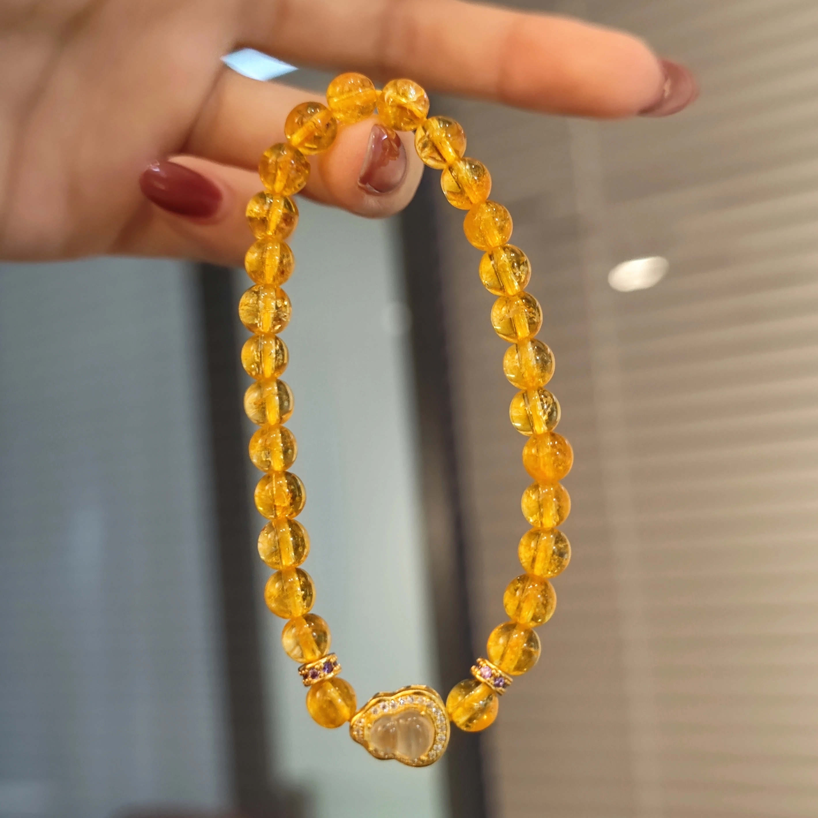 金杰福 黄水晶招财叠戴算盘葫芦财运暴富本命年高级感首饰天然 黄发晶 手串 女款
