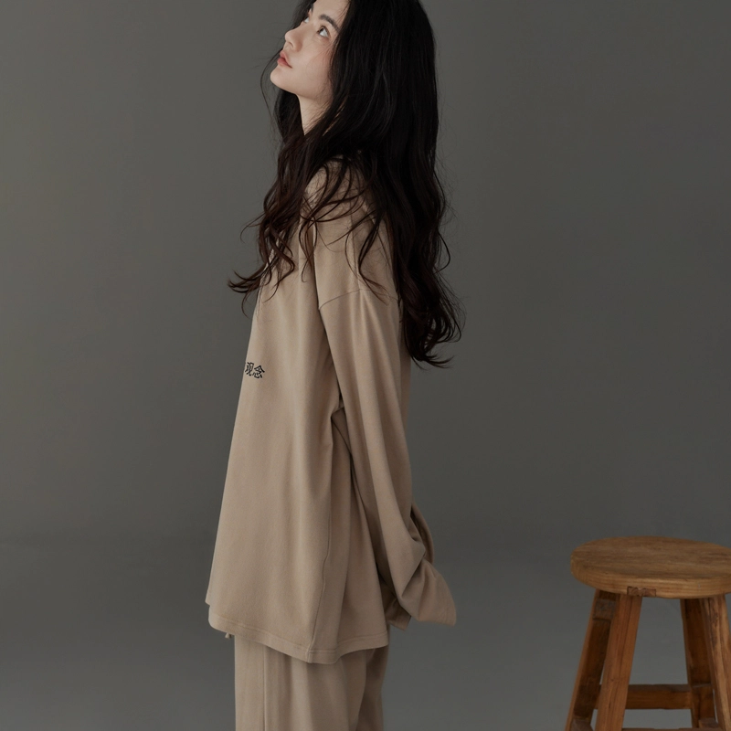 同语 热感 德绒发热羊绒蛋白护肤情侣睡衣春秋冬长袖家居服套装 家居套装 情侣款 浅驼色 礼盒款
