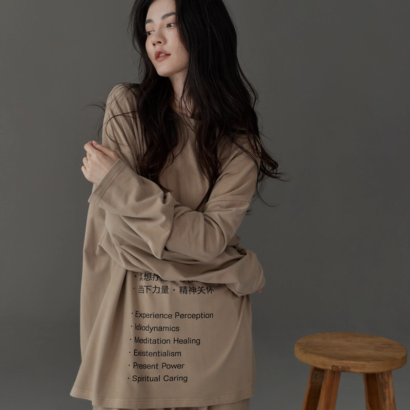 同语 热感 德绒发热羊绒蛋白护肤情侣睡衣春秋冬长袖家居服套装 家居套装 情侣款 浅驼色 礼盒款