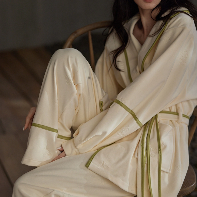 同语 睡衣女秋冬季海岛绒长袖加厚套装女士可外穿珊瑚绒家居服冬天内衣 女款 橘白色
