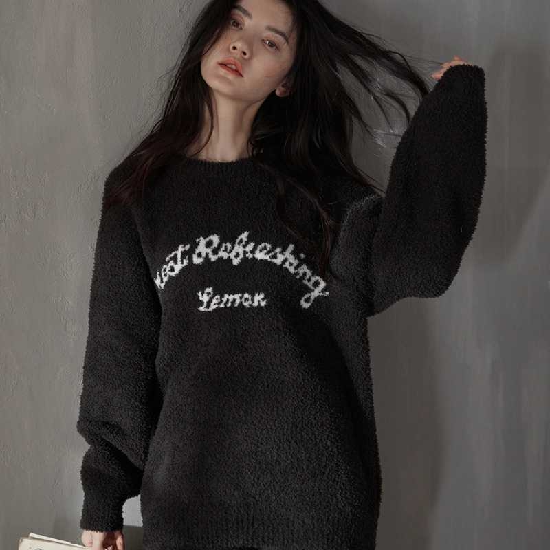 同语 软绵绵半边绒睡衣女秋冬季保暖家居服女士加绒加厚珊瑚绒套装 家居套装 女款 海芋黑