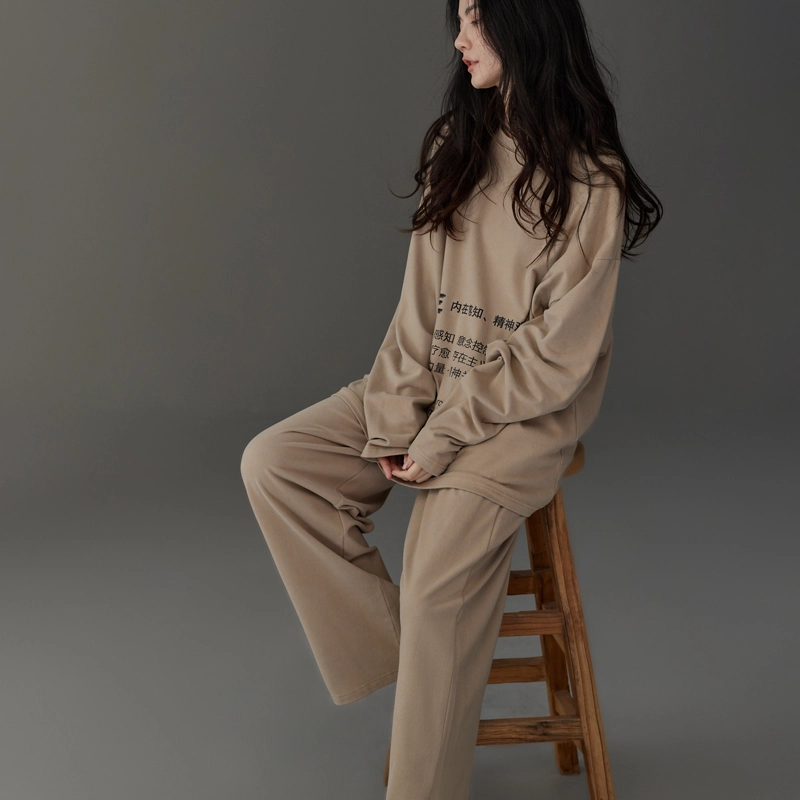 同语 热感 德绒发热羊绒蛋白护肤情侣睡衣春秋冬长袖家居服套装 家居套装 情侣款 浅驼色 礼盒款