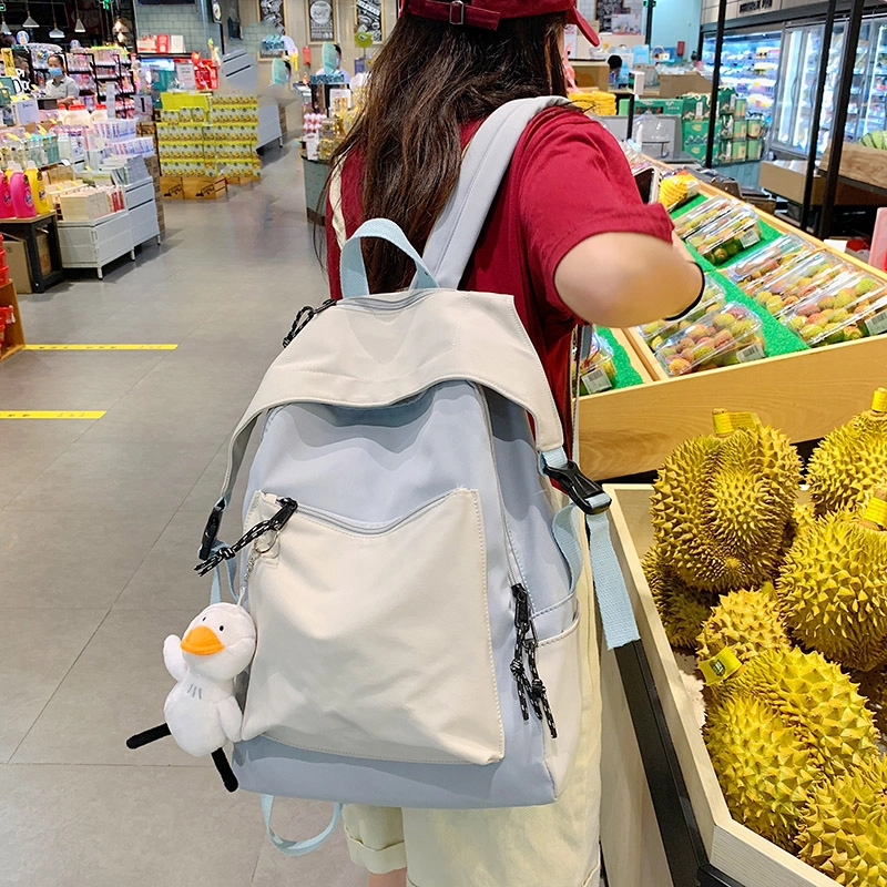 尼格尔新简约撞色书包女韩版尼龙初中高中小学生双肩包学院风大容量背包 多色