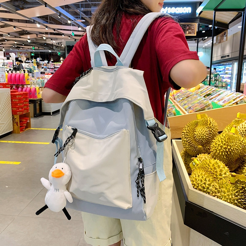 尼格尔新简约撞色书包女韩版尼龙初中高中小学生双肩包学院风大容量背包 多色
