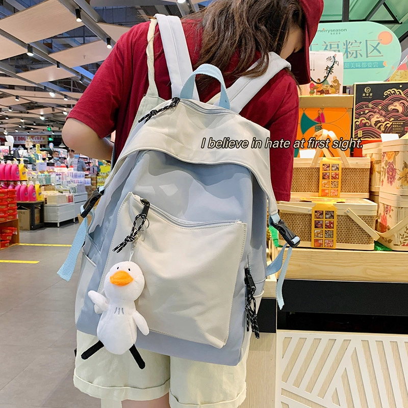尼格尔新简约撞色书包女韩版尼龙初中高中小学生双肩包学院风大容量背包 多色