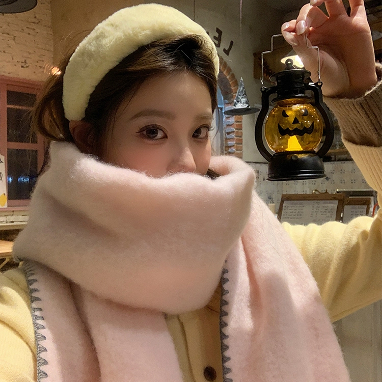 雅鹿优选 超软糯锁边含羊毛围巾女生冬季纯色加厚保暖百搭韩系氛围感围脖护颈披肩 男女同款情侣款 礼盒装 绒线围巾 男女同款情侣款