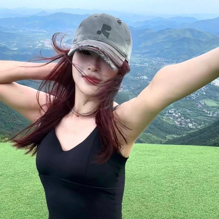 雅鹿优选 美式复古做旧破洞刺绣加深春夏季户外出行防晒遮阳时尚潮流百搭学生大头围显脸小 棉 鸭舌帽 男女同款情侣款