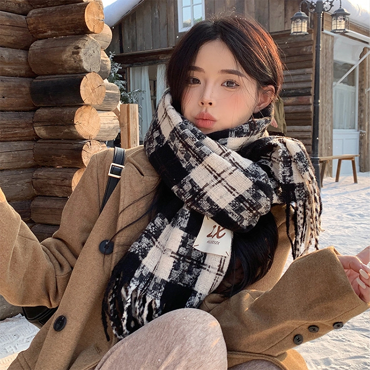 雅鹿优选 七彩丹霞氛围感格子围巾冬季高级感百搭格纹学生加厚保暖围脖 男女同款情侣款 礼盒装 绒线围巾 男女同款情侣款