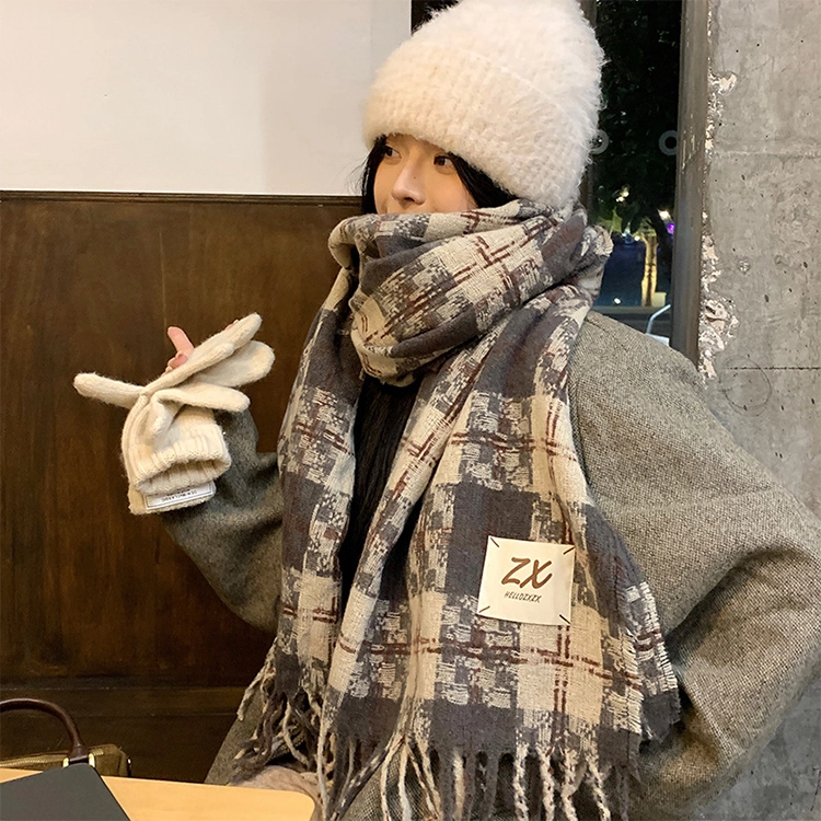 雅鹿优选 七彩丹霞氛围感格子围巾冬季高级感百搭格纹学生加厚保暖围脖 男女同款情侣款 礼盒装 绒线围巾 男女同款情侣款