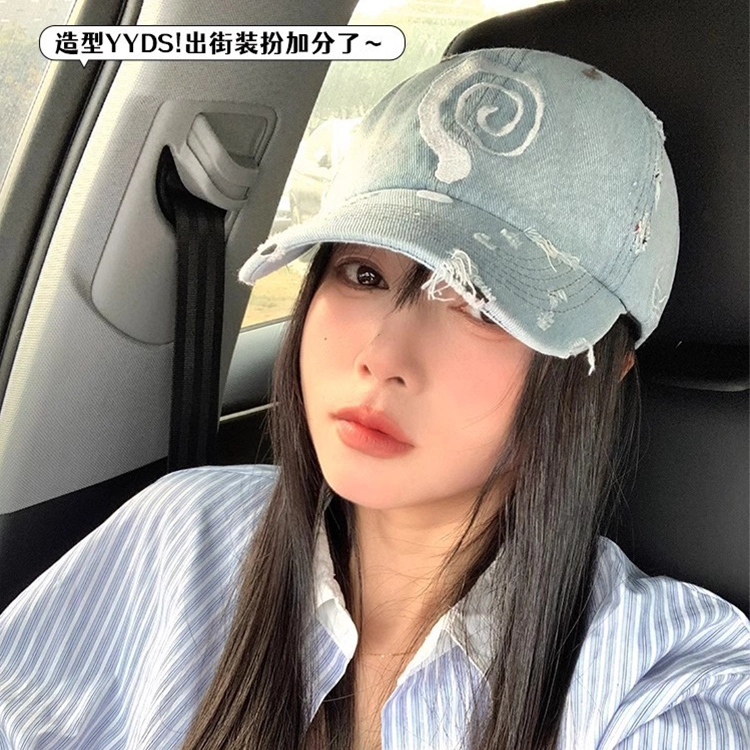 雅鹿优选 韩式做旧磨边破洞刺绣问号户外出游百搭运动潮流遮阳 棉 鸭舌帽 男女同款情侣款