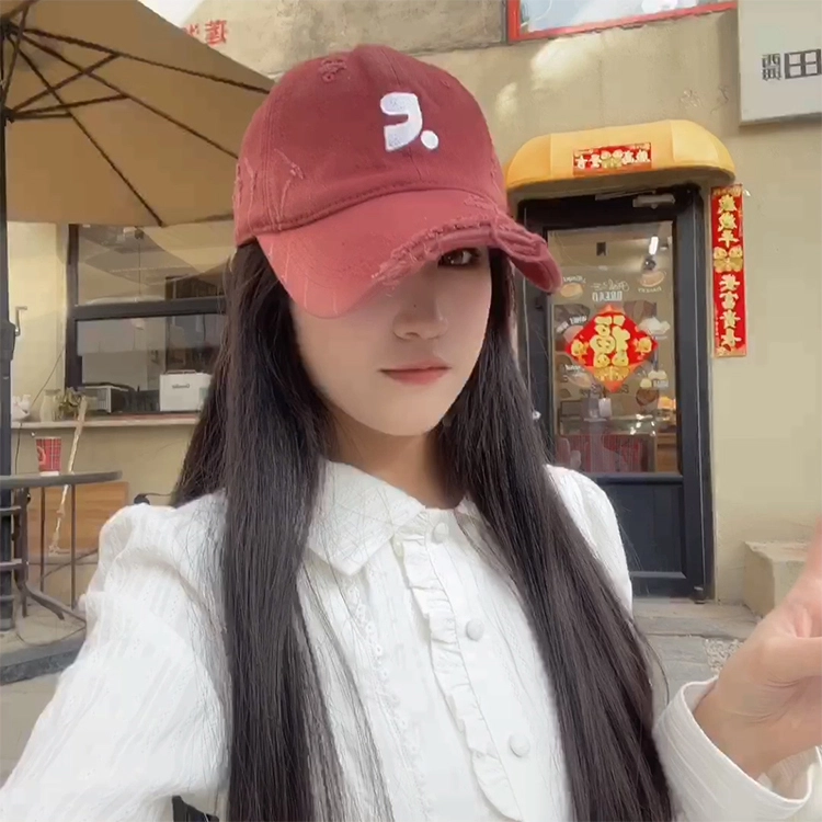 雅鹿优选 美式复古做旧破洞刺绣加深春夏季户外出行防晒遮阳时尚潮流百搭学生大头围显脸小 棉 鸭舌帽 男女同款情侣款