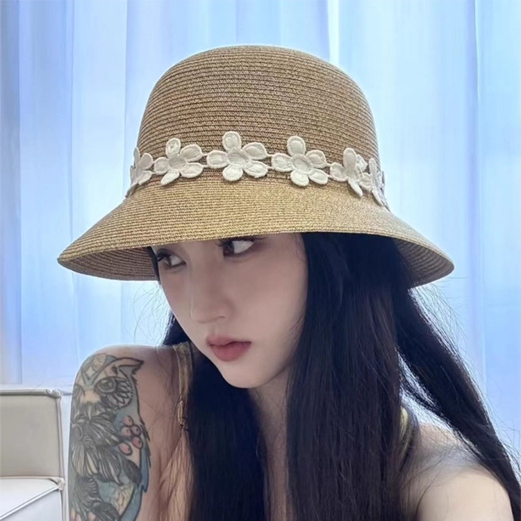 雅鹿优选 日系小香风花朵度假沙滩防晒遮阳透气镂空 草编 渔夫帽 女款