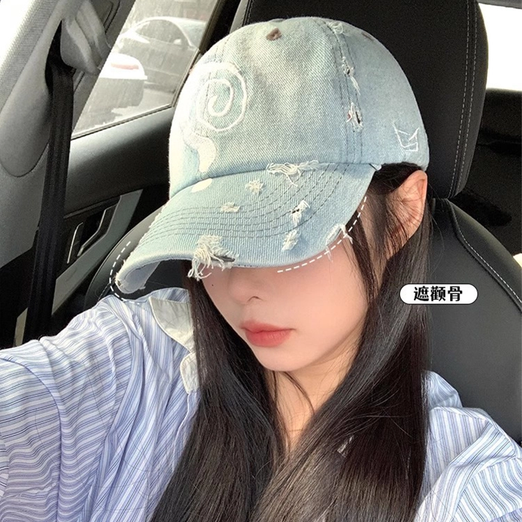 雅鹿优选 韩式做旧磨边破洞刺绣问号户外出游百搭运动潮流遮阳 棉 鸭舌帽 男女同款情侣款
