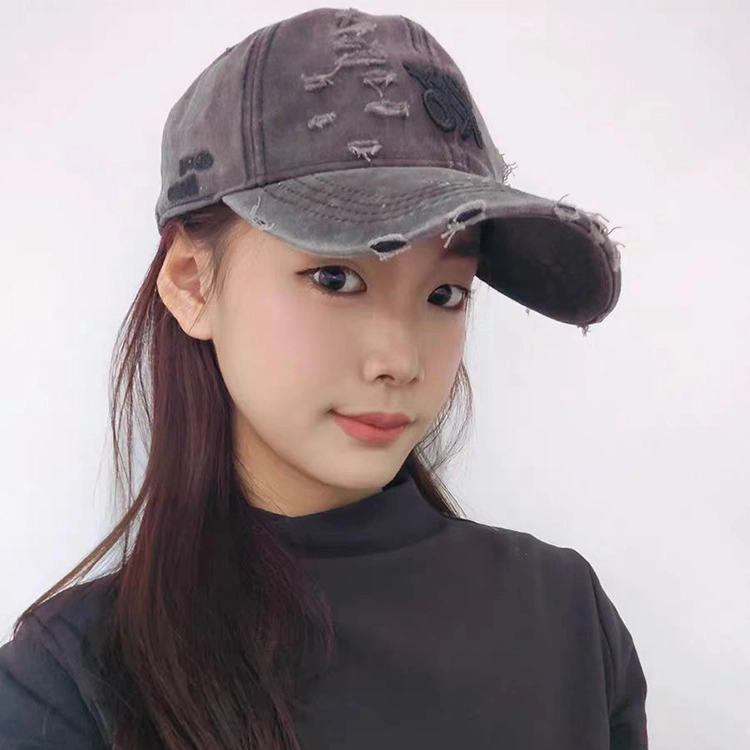 雅鹿优选 美式牛仔嘻哈磨边水洗做旧破洞纯色简约大头围显脸小 棉 鸭舌帽 男女同款情侣款