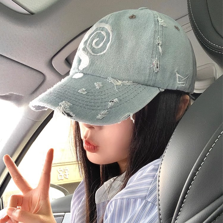 雅鹿优选 韩式做旧磨边破洞刺绣问号户外出游百搭运动潮流遮阳 棉 鸭舌帽 男女同款情侣款