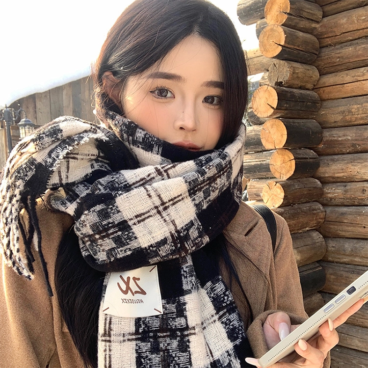 雅鹿优选 七彩丹霞氛围感格子围巾冬季高级感百搭格纹学生加厚保暖围脖 男女同款情侣款 礼盒装 绒线围巾 男女同款情侣款
