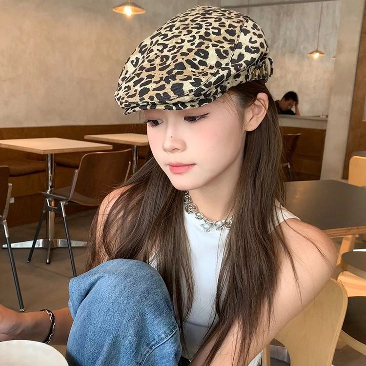 雅鹿优选 小众个性美式复古豹纹前进帽街头潮酷高级感街拍穿搭 棉 贝雷帽 女款