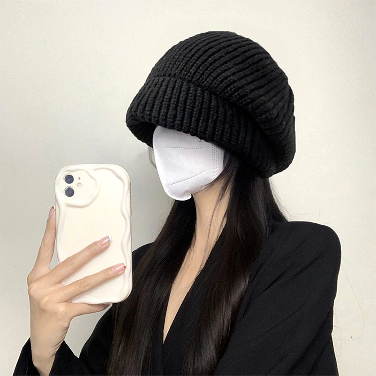 雅鹿优选 冬季绒线帽子男女情侣款百搭针织保暖护耳帽大头围显脸小堆堆帽针织帽 涤纶 绒线帽 男女同款情侣款