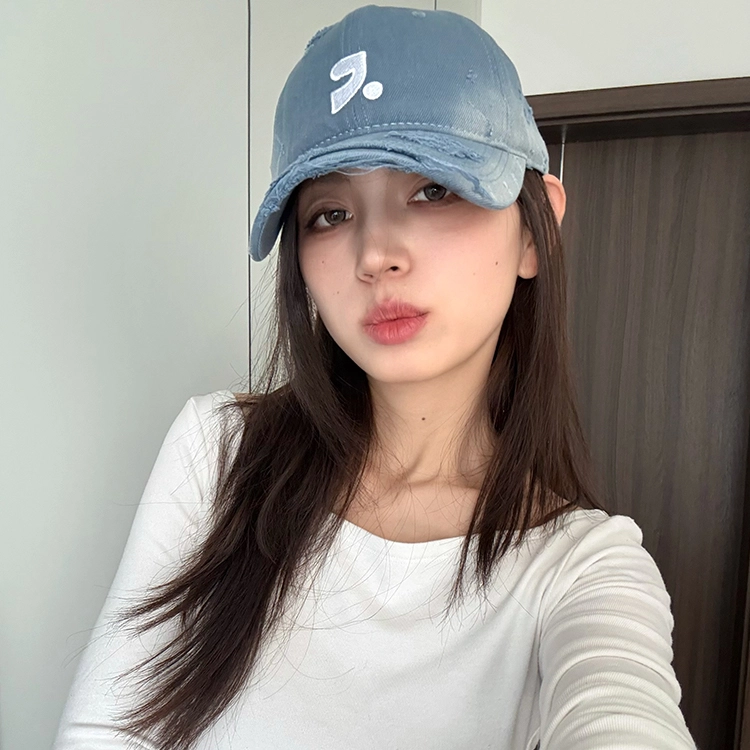 雅鹿优选 美式复古做旧破洞刺绣加深春夏季户外出行防晒遮阳时尚潮流百搭学生大头围显脸小 棉 鸭舌帽 男女同款情侣款