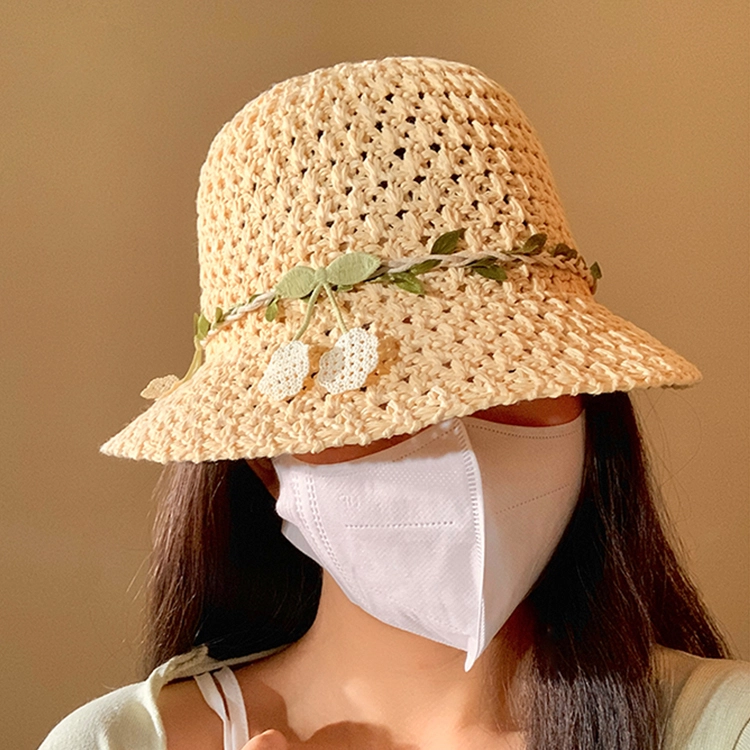 雅鹿优选 日系田园小香风小众设计花环编织休闲街拍 草编 渔夫帽 男女同款情侣款