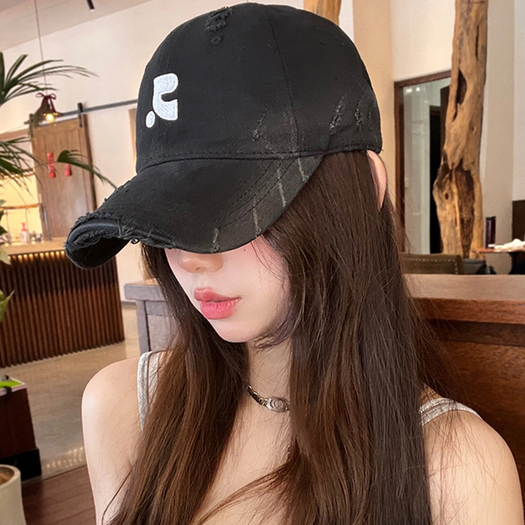 雅鹿优选 美式复古做旧破洞刺绣加深春夏季户外出行防晒遮阳时尚潮流百搭学生大头围显脸小 棉 鸭舌帽 男女同款情侣款