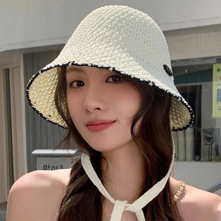 雅鹿优选 日系小香风小众设计编制镂空防晒遮阳帽 聚酯纤维 渔夫帽 女款