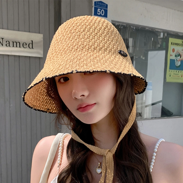 雅鹿优选 日系小香风小众设计编制镂空防晒遮阳帽 聚酯纤维 渔夫帽 女款