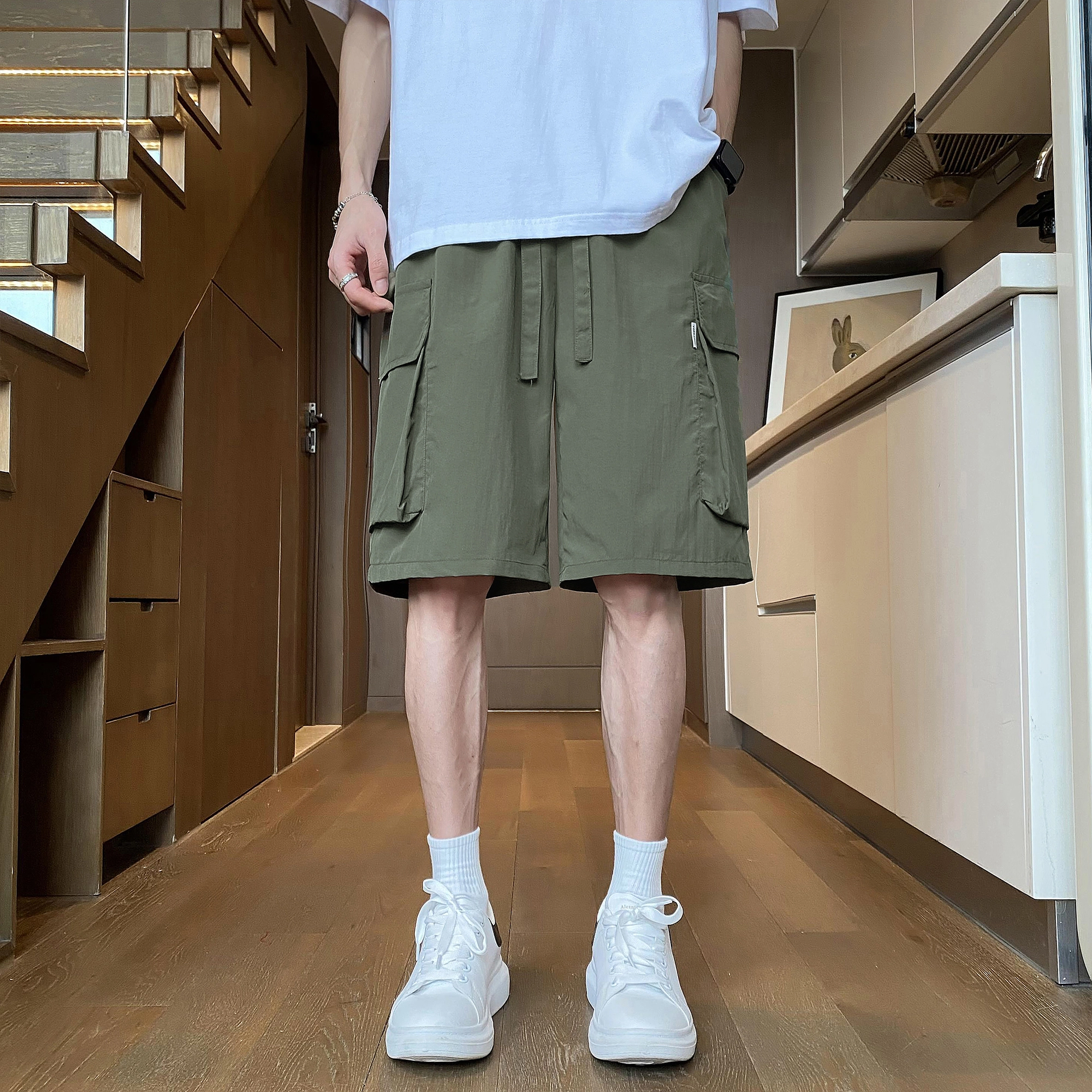 徐太浪 纯色基础款速干工装大口袋中腰宽松五分休闲短裤 男女同款
